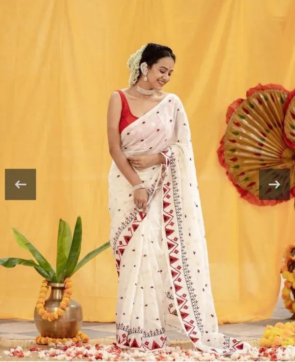 White_And_Red_Woven_Premium_Saree_For_Women