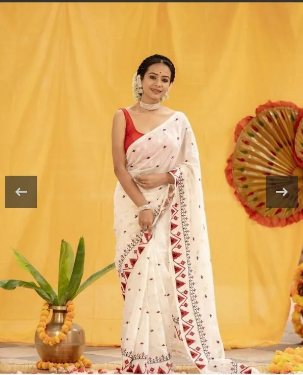 White_And_Red_Woven_Premium_Saree_For_Women