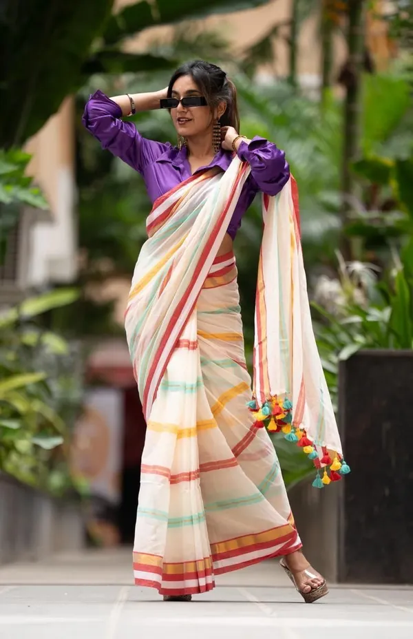 Multicolor_Striped_And_Checkered_Premium_Saree_For_Women