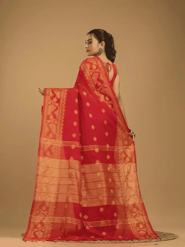 Red_And_Gold_Solid_And_Plain_And_Woven_And_Self_Design_Premium_Saree_For_Women
