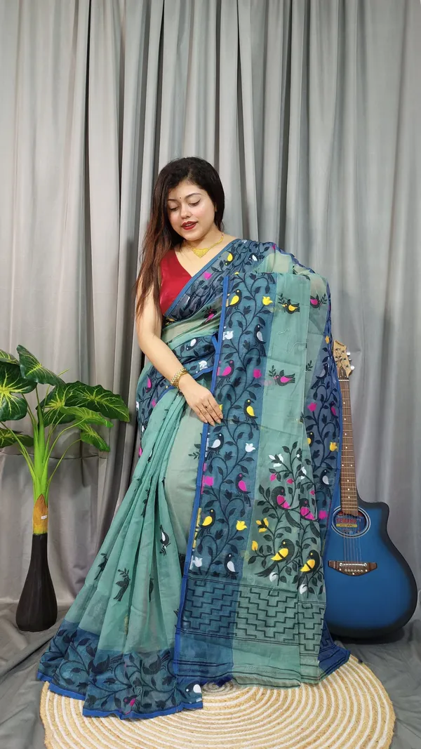 Green_And_Yellow_Printed_Premium_Saree_For_Women