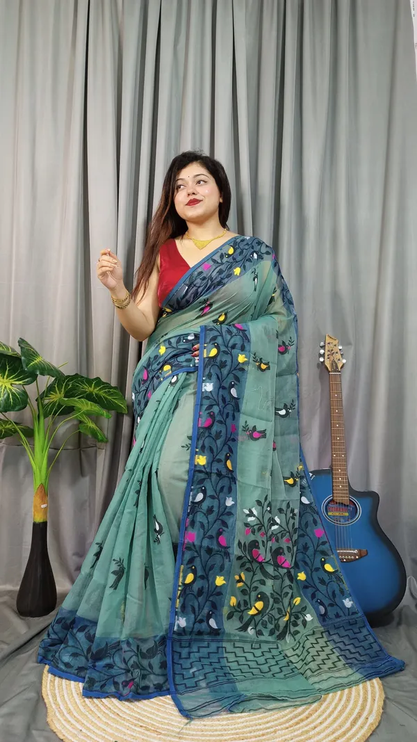 Green_And_Yellow_Printed_Premium_Saree_For_Women