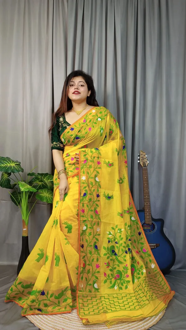 Green_And_Yellow_Embroidered_Premium_Saree_For_Women