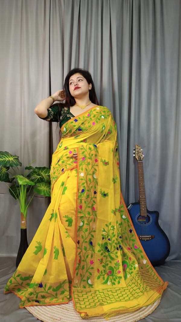 Green_And_Yellow_Embroidered_Premium_Saree_For_Women