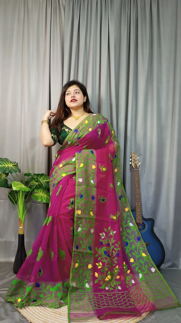 Multicolor_Embroidered_And_Solid_And_Plain_And_Self_Design_Premium_Saree_For_Women