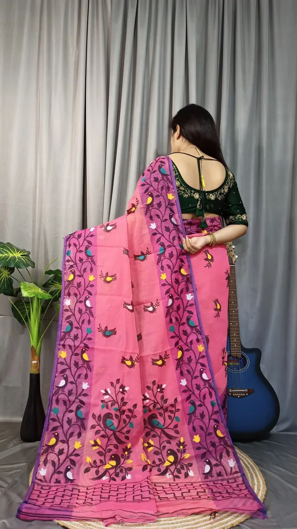 Green_And_Yellow_Striped_And_Self_Design_And_Woven_Premium_Saree_For_Women