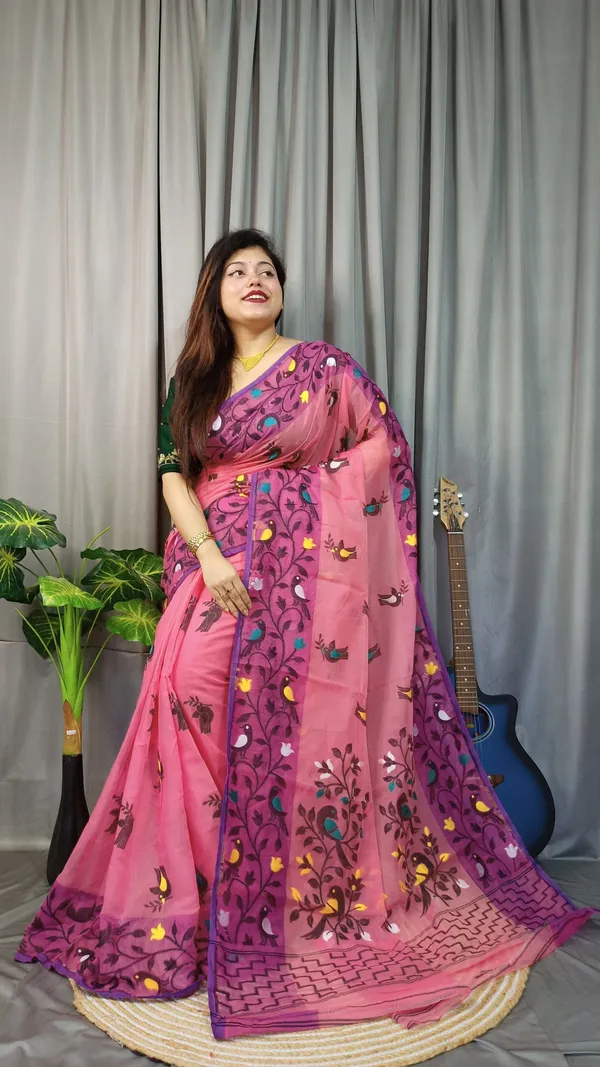 Green_And_Yellow_Striped_And_Self_Design_And_Woven_Premium_Saree_For_Women