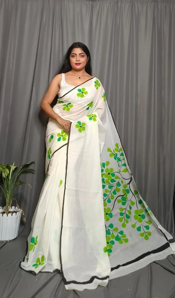 White_And_Green_Woven_Premium_Saree_For_Women