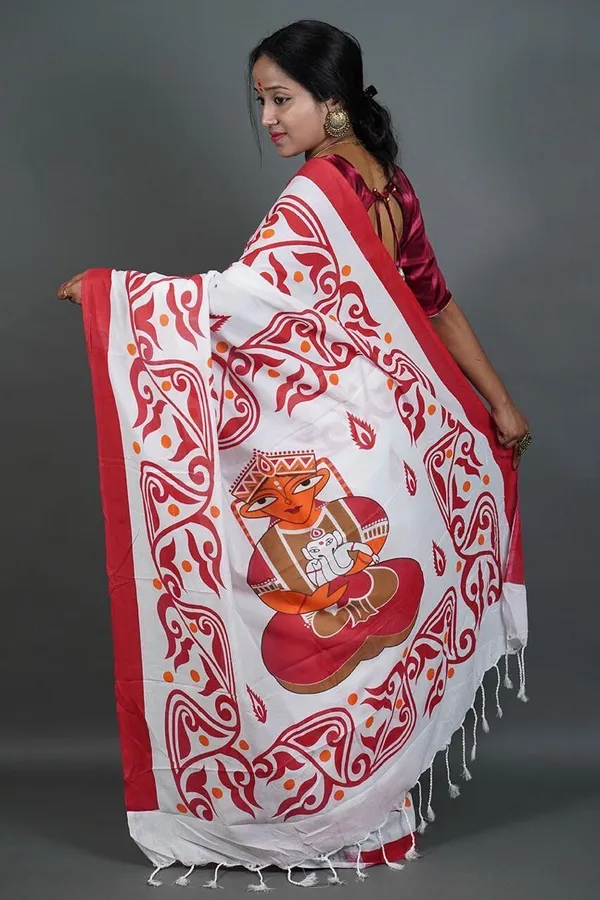 Red_And_White_Embroidered_Premium_Saree_For_Women