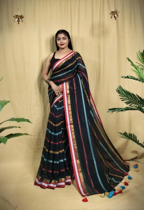 Multicolor_Woven_And_Striped_And_Self_Design_Premium_Saree_For_Women