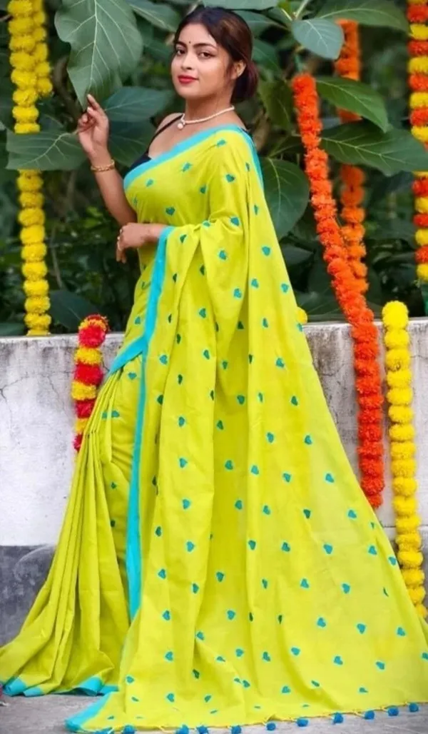 Light_Green_And_Blue_Embroidered_Premium_Saree_For_Women