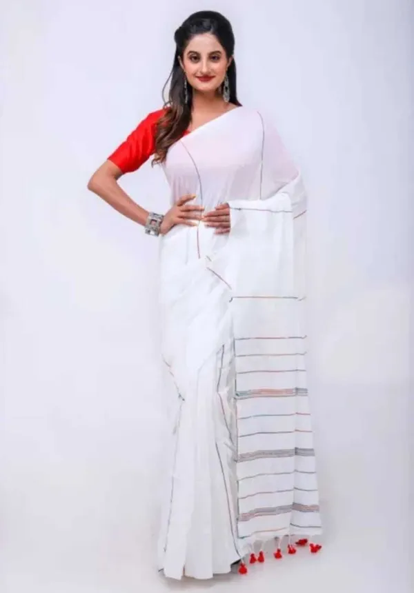 White_Embroidered_And_Self_Design_Premium_Saree_For_Women