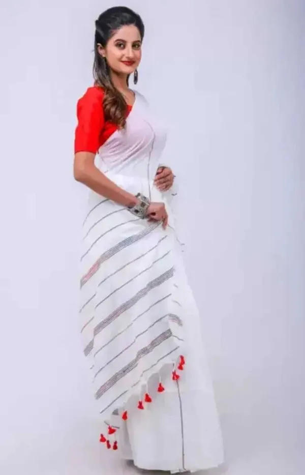 White_Embroidered_And_Self_Design_Premium_Saree_For_Women