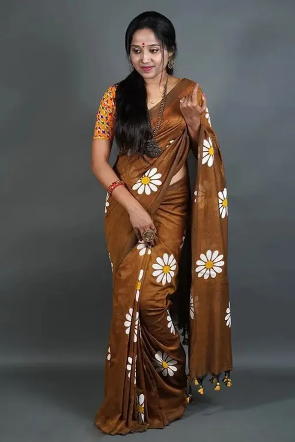 Brown_Embroidered_And_Printed_Premium_Saree_For_Women