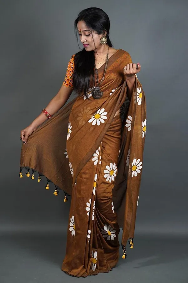 Brown_Embroidered_And_Printed_Premium_Saree_For_Women