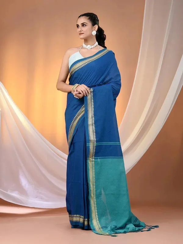 Gold_And_Blue_Woven_Premium_Saree_For_Women