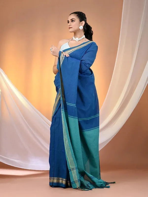Gold_And_Blue_Woven_Premium_Saree_For_Women