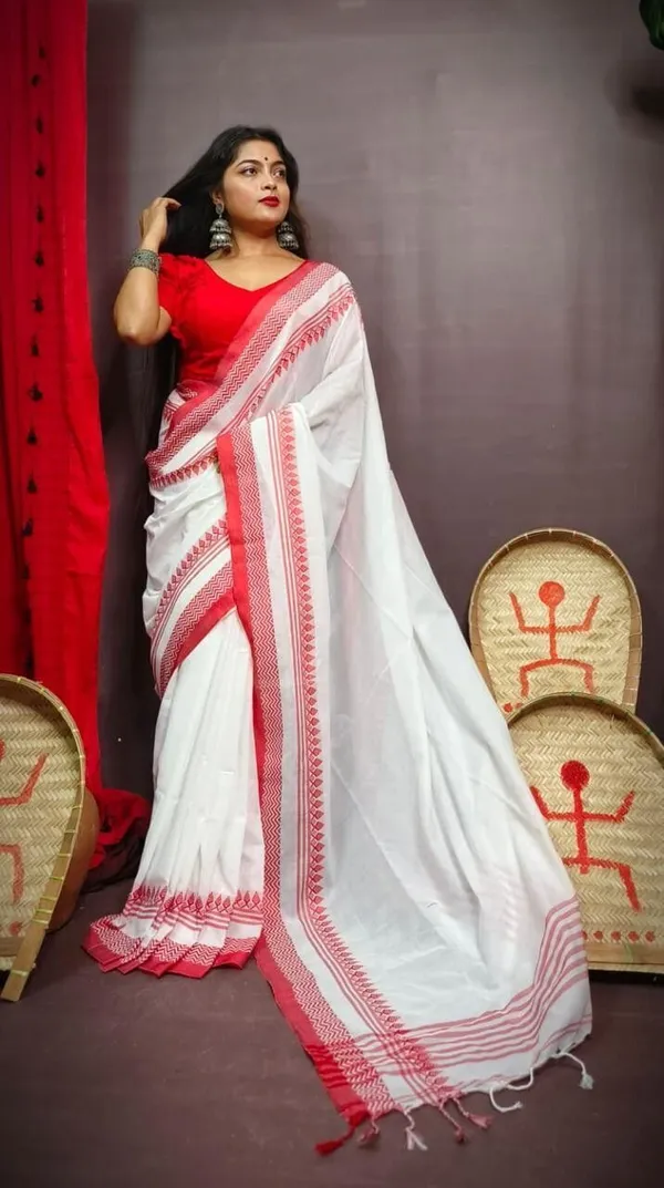 White_And_Red_Woven_Premium_Saree_For_Women
