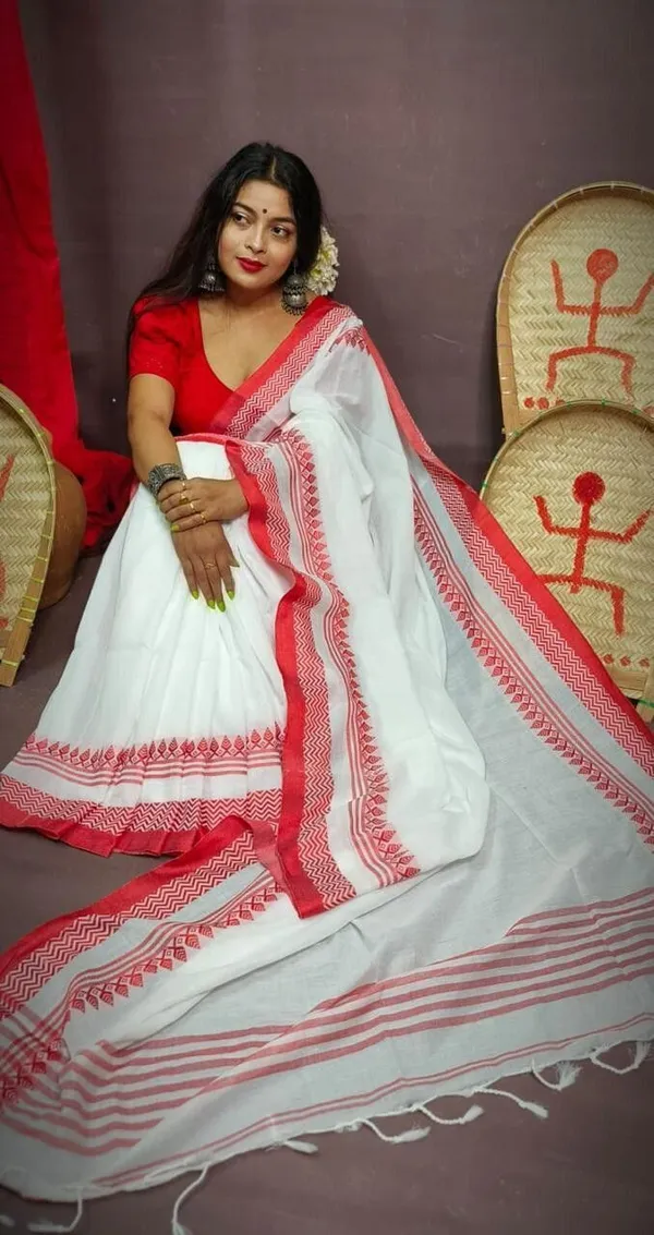 White_And_Red_Woven_Premium_Saree_For_Women