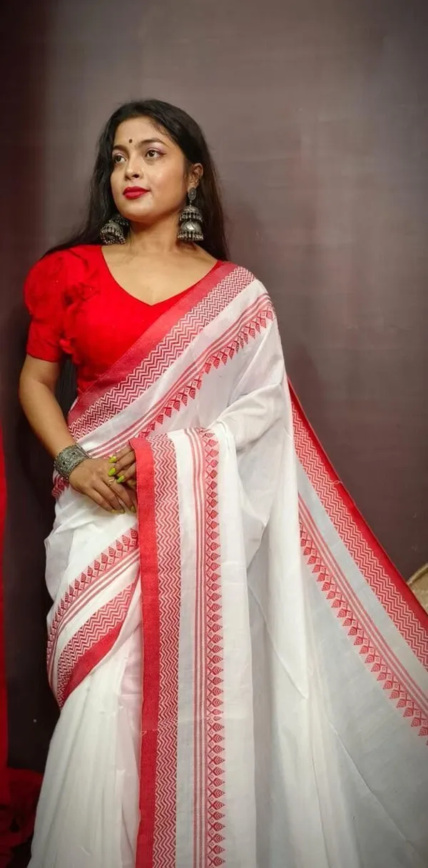 White_And_Red_Woven_Premium_Saree_For_Women