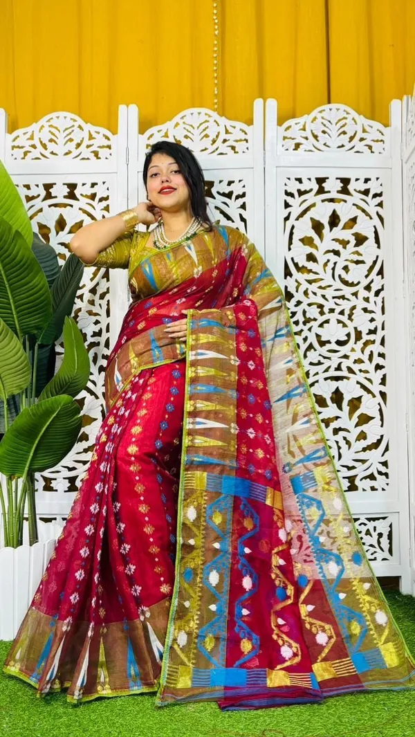 Multicolor_And_White_Checkered_And_Embellished_And_Printed_Premium_Saree_For_Women