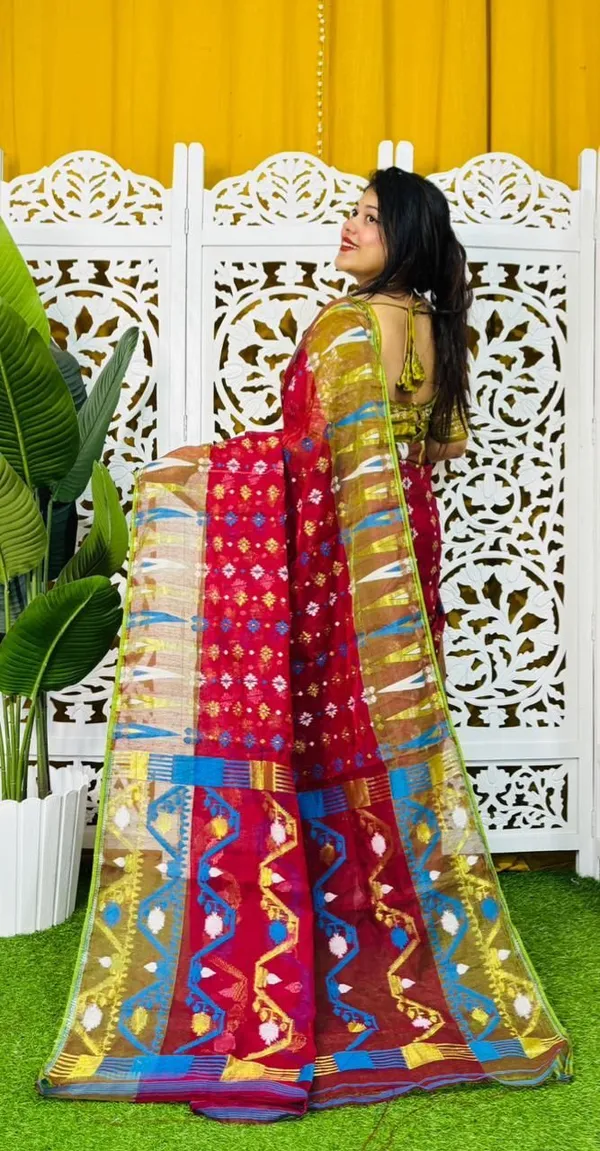 Multicolor_And_White_Checkered_And_Embellished_And_Printed_Premium_Saree_For_Women