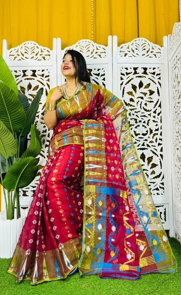 Multicolor_And_White_Checkered_And_Embellished_And_Printed_Premium_Saree_For_Women