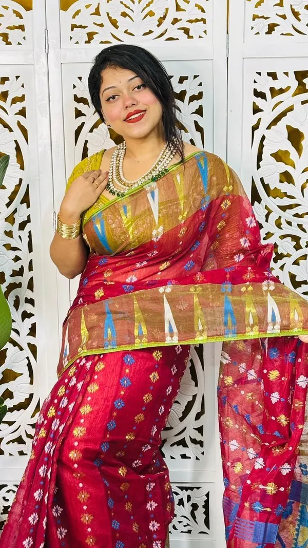 Multicolor_And_White_Checkered_And_Embellished_And_Printed_Premium_Saree_For_Women