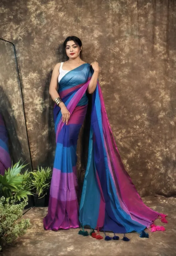Multicolor_Striped_Premium_Saree_For_Women
