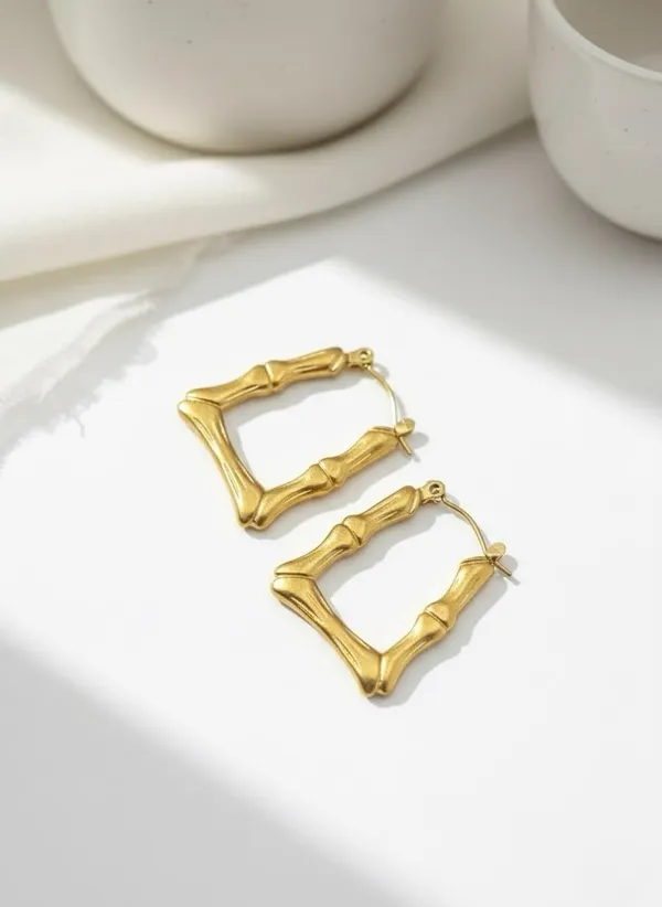 Anti_Tarnish_Gold_Rectangle_Hoop_Earrings_For_Women_Bamboo_Style