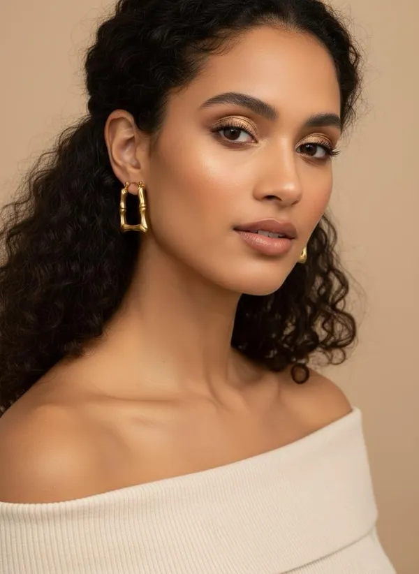 Anti_Tarnish_Gold_Rectangle_Hoop_Earrings_For_Women_Bamboo_Style
