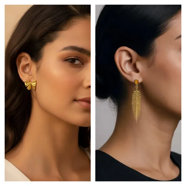Anti_Tarnish_Gold_Bow_And_Statement_Leaf_Drop_Earrings_For_Women_|_Pack_Of_2