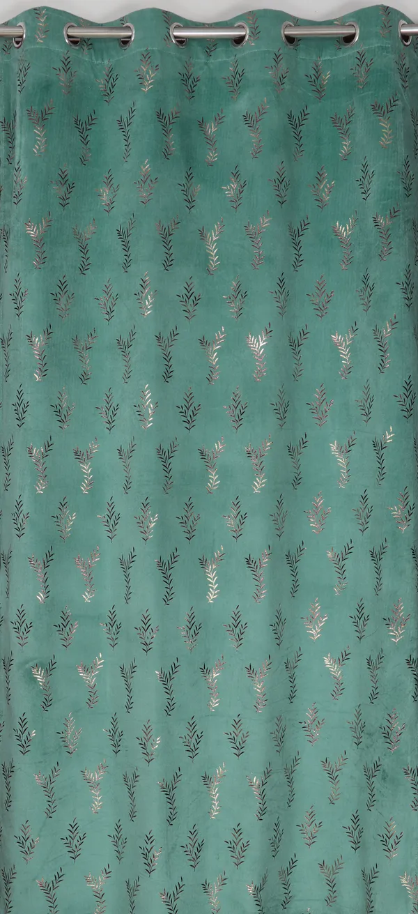 Teal_Green_Curtain_With_Metallic_Leaf_Pattern_-_Grommet/Eyelet_Style