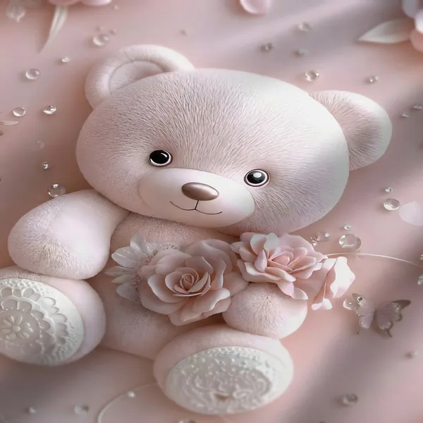 7D_Printed_Adorable_Teddy_Bear_Bedding_Set_-_Pink_Floral_Design_With_3D_Plush_Bear_Print