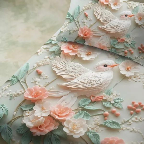 3D_Floral_Bird_Embossed_Bedding_Set_With_Matching_Pillow_Covers