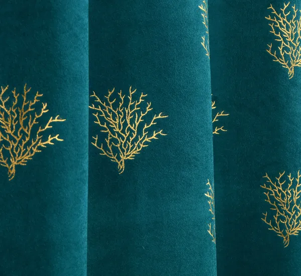 Teal_Velvet_Curtain_With_Golden_Coral_Embroidery_-_Grommet_Top