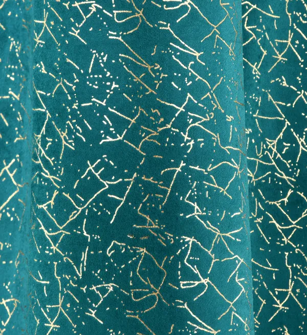 Teal_Blue_Curtain_With_Gold_Abstract_Pattern_And_Grommet_Top