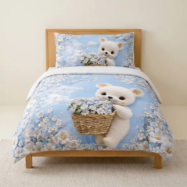 7D_Printed_Adorable_White_Bear_With_Flower_Basket_Bedding_Set_-_Single_Bed
