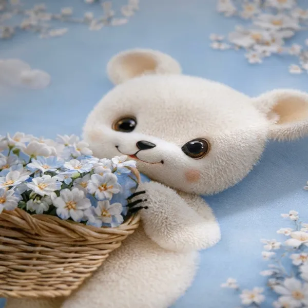 7D_Printed_Adorable_White_Bear_With_Flower_Basket_Bedding_Set_-_Single_Bed