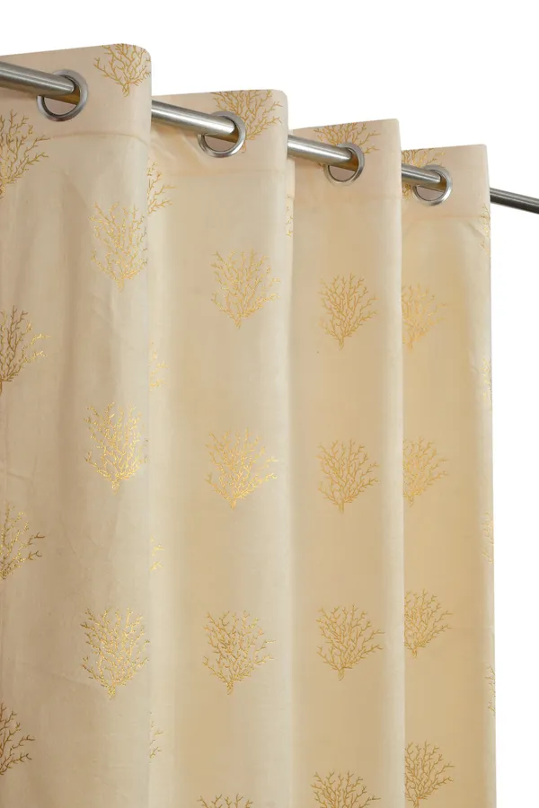 Cream_And_Gold_Embroidered_Eyelet_Curtain_With_Tree_Motif_Pattern