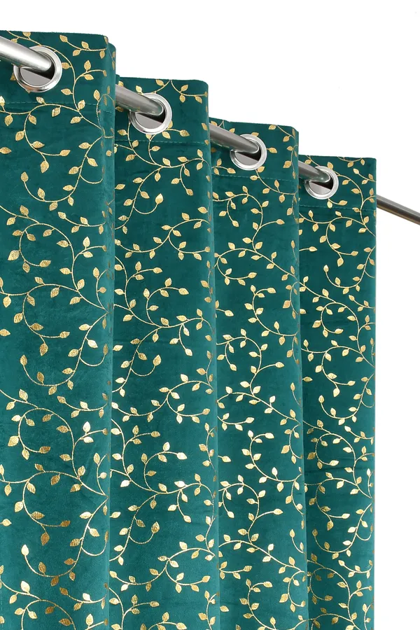 Teal_Green_Leaf_Pattern_Curtains_With_Grommets_-_Set_Of_2_Panels