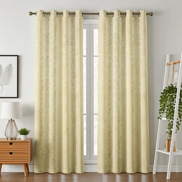 Beige_Distressed_Texture_Blackout_Curtain_With_Grommet_Top