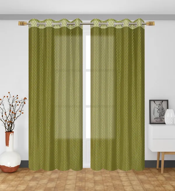 Olive_Green_Textured_Sheer_Curtain_With_Grommet_Top_-_Set_Of_2_Panels