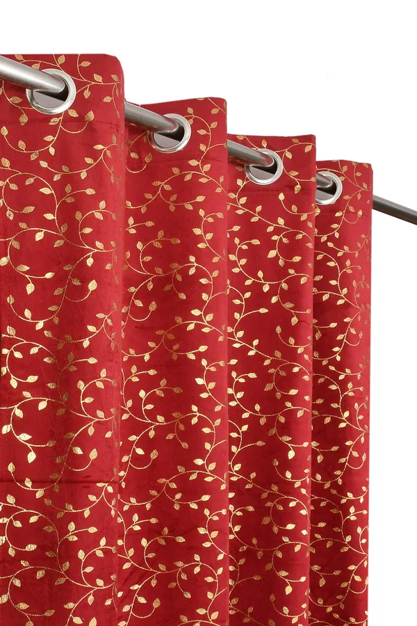 Red_And_Gold_Floral_Vine_Embroidered_Grommet_Curtain_Panel