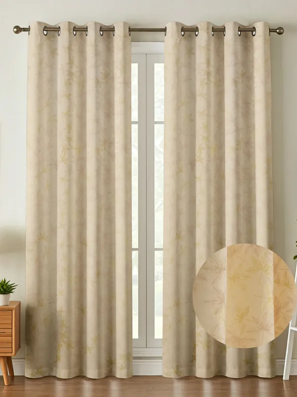 Elegant_Beige_Curtains_With_Subtle_Leaf_Pattern_-_Set_Of_2_Panels_With_Grommet_Top