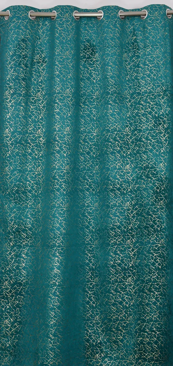 Teal_Blue_Curtain_With_Gold_Abstract_Pattern_And_Grommet_Top