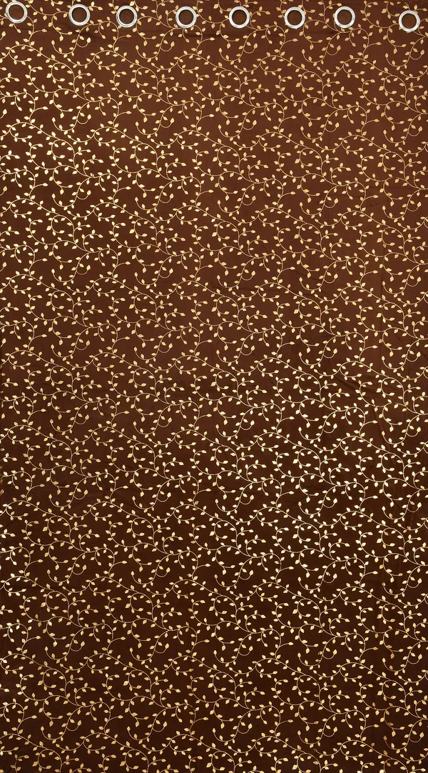 Brown_Floral_Printed_Curtain_With_Golden_Leaf_Pattern_And_Grommet_Top
