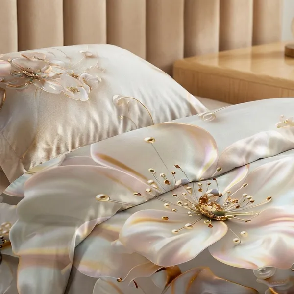 7D_Printed_Luxurious_White_And_Gold_Floral_Printed_Bedding_Set_With_3D_Embellishments