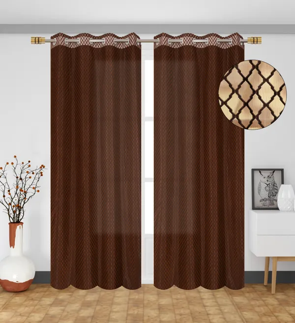 Brown_Diamond_Pattern_Grommet_Curtain_Panel_-_Semi-Sheer_Window_Drape