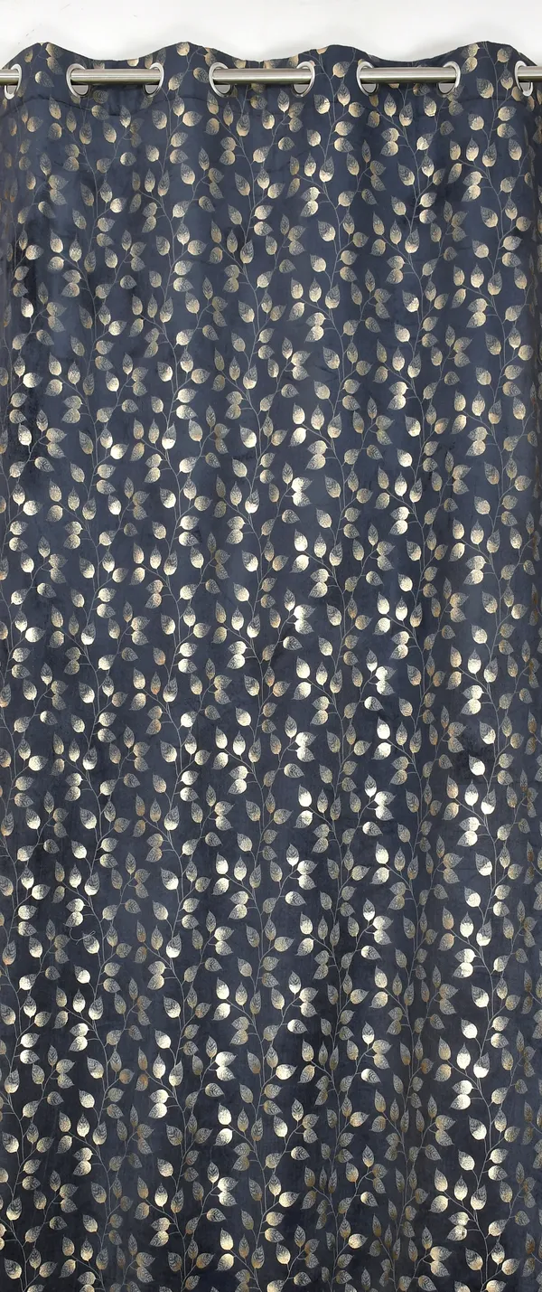 Navy_Blue_Velvet_Curtains_With_Golden_Foil_Leaf_Print_-_Set_Of_2_Panels_With_Grommet/Eyelet_Top